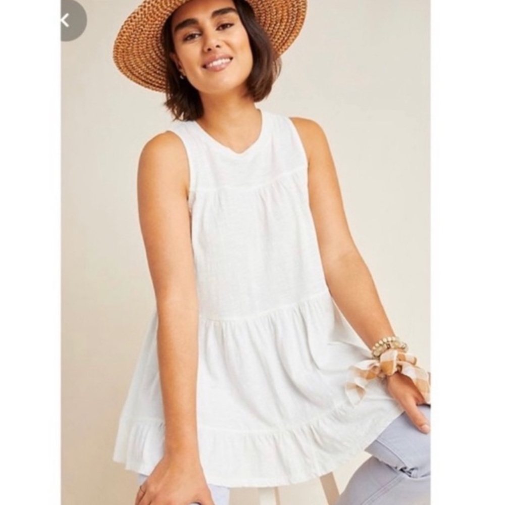 ANTHROPOLOGIE GEORGIA tiered white cotton tank blouse L
